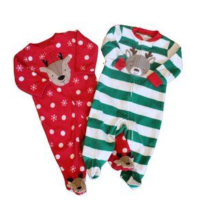 Pair of Carter's Reindeer Christmas Holiday Footy Pajamas Size 6 Months